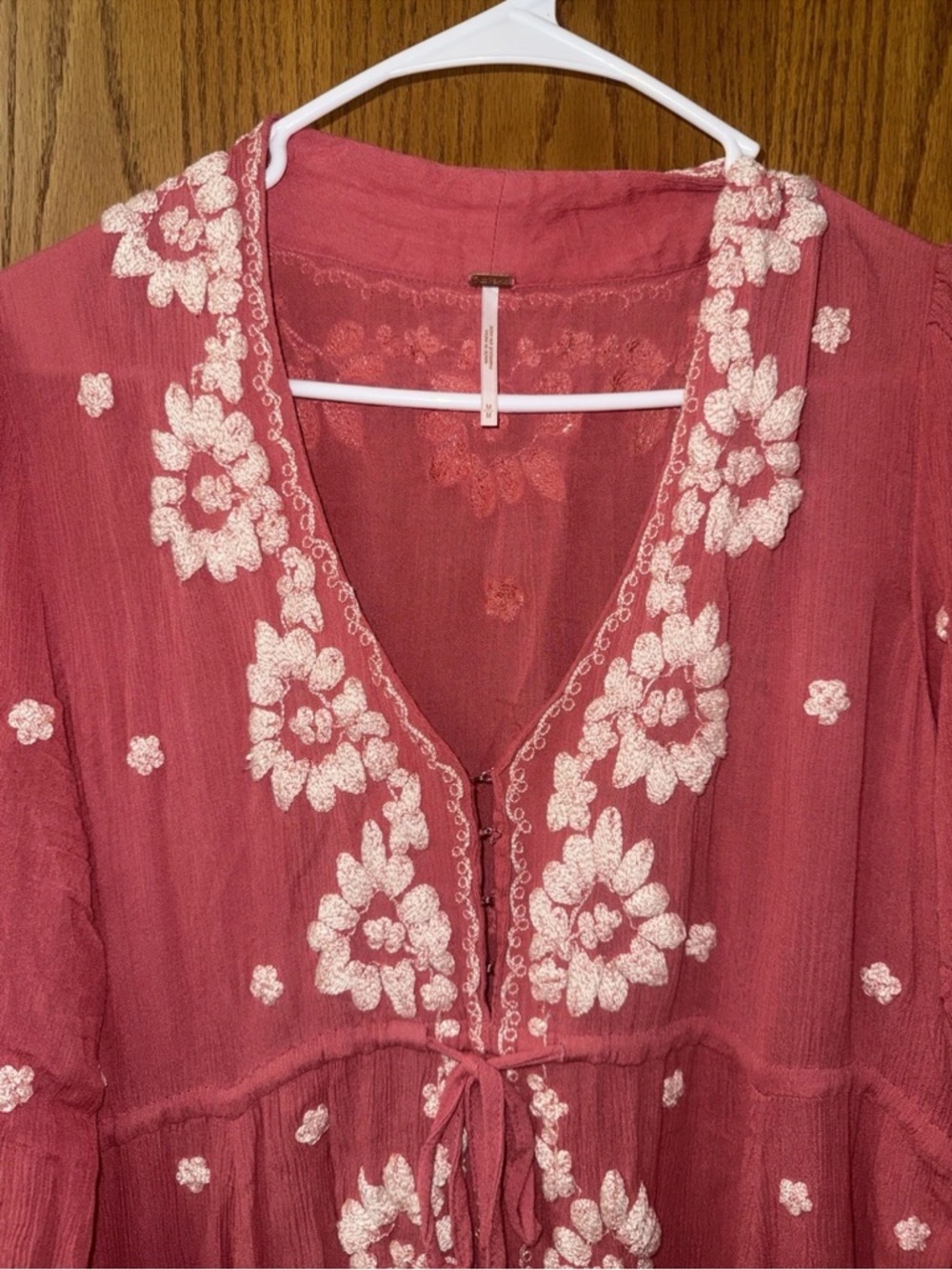 Free People Embroidered Fable Midi Dress Medium Viscose Rose Pink Boho - Picture 5 of 10
